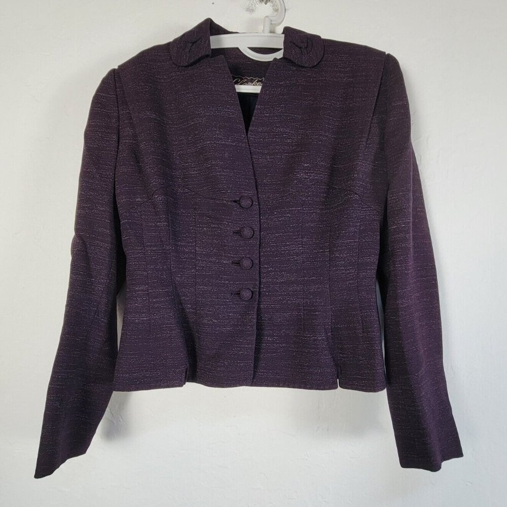 Vintage Clarke's Friedmont Womens Purple Textured Blazer Button-Up Jacket Career
